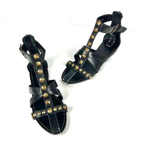 NWOB Miu Miu Prada Studded T-Strap Gladiator Sandal Black Leather 38 US 8 - Picture 2 of 13